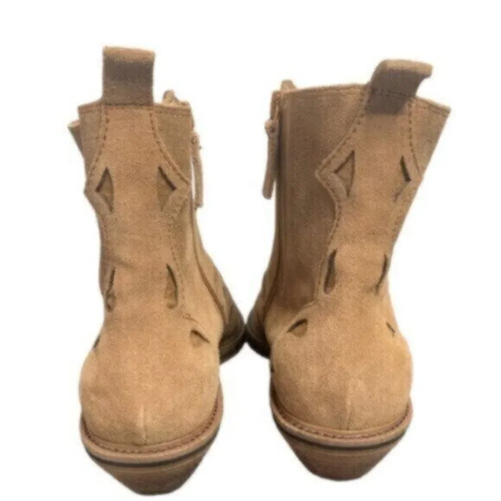 Kelsi Dagger Cliff Mocha Brown Suede Pointed Toe Block Heel Western Ankle Boots